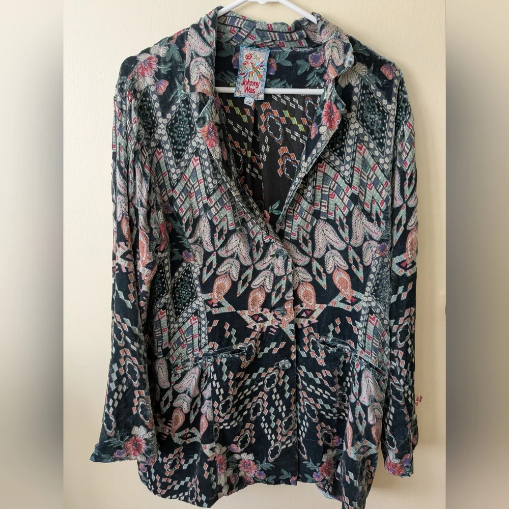 Johnny Was Marami Burnout Velvet Blazer, Size L - Picture 2 of 7